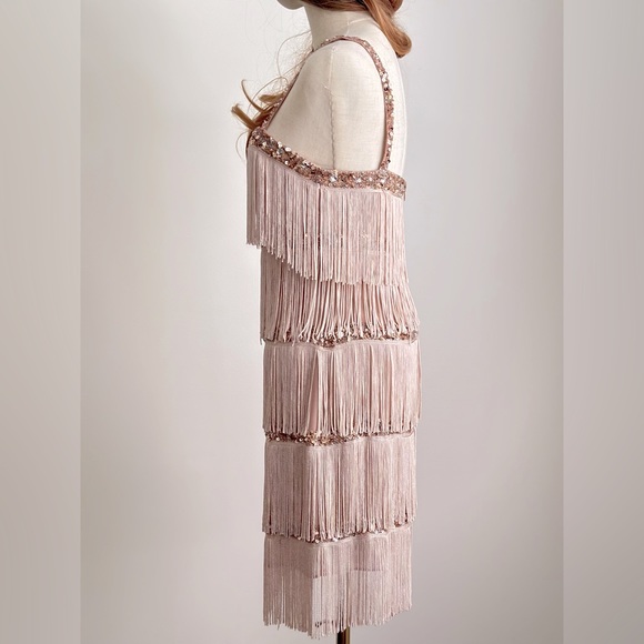 Aidan Mattox sequin fringe cocktail dress in Blush and Rose Gold - Picture 4 of 10